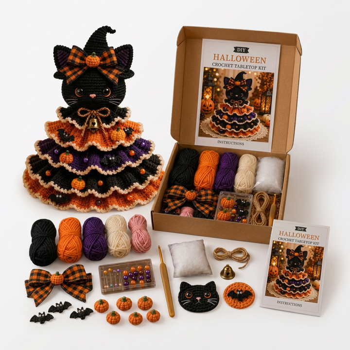 Hallowstitch – Layered Crochet Cat Witch Halloween Tree