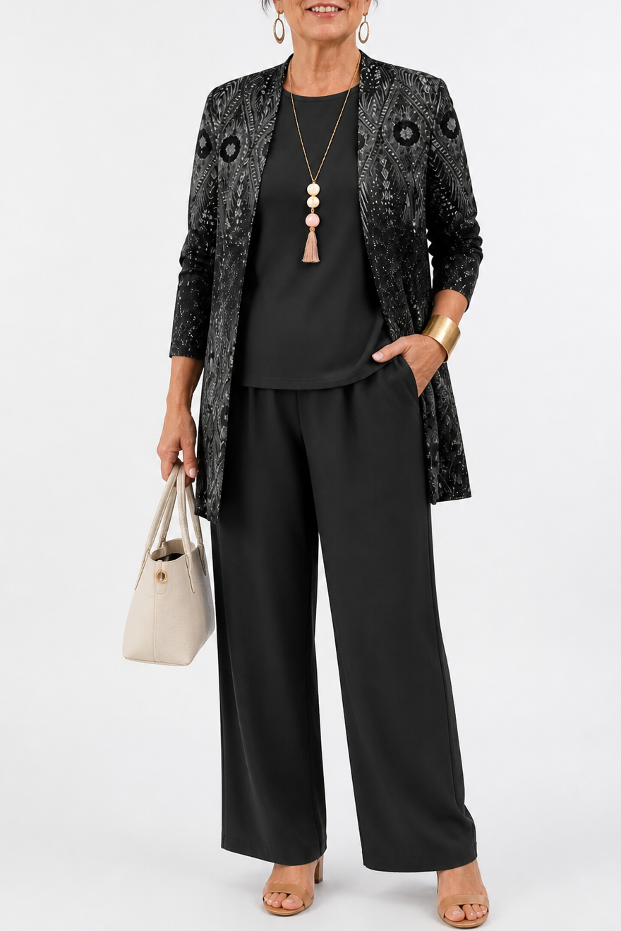 Wearbella – Botanical Print Cardigan, Top And Pants Set