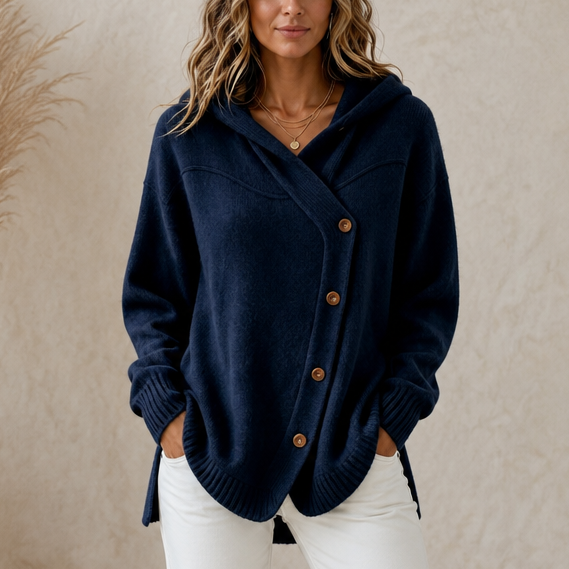 Lunette Wrap – Asymmetric Diagonal Hooded Knit Cardigan