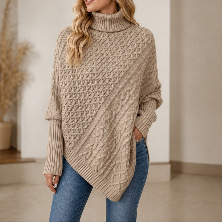 Cable & Cove – Cable-Knit Turtleneck Poncho Sweater