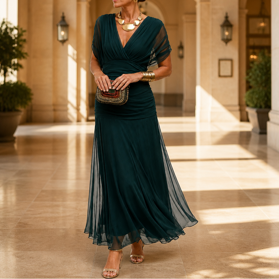 Veloura – Off-The-Shoulder Draped Mermaid Maxi Dress – Clarendale