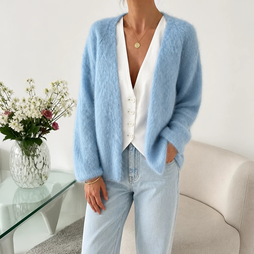 Veluna – Brushed Mohair-Wool-Look Open-Front Cardigan