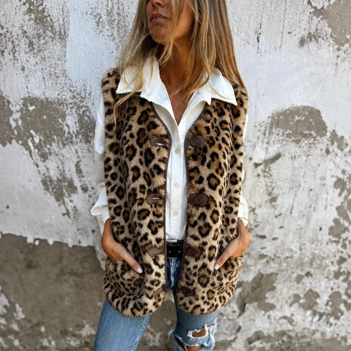 Autumna – Fleece-Look Button-Front Pocket Vest