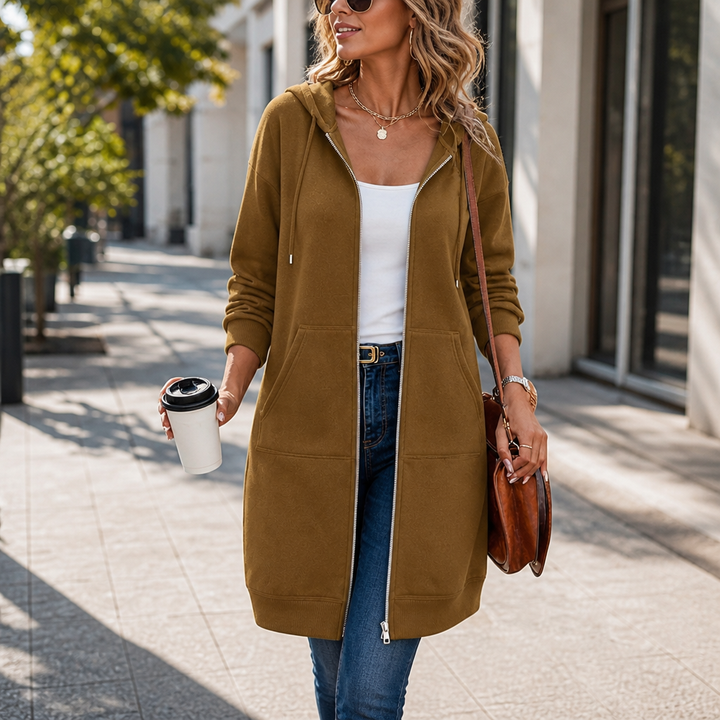 Coziluxe – Zip-Front Hooded Mid-Length Knit Cardigan