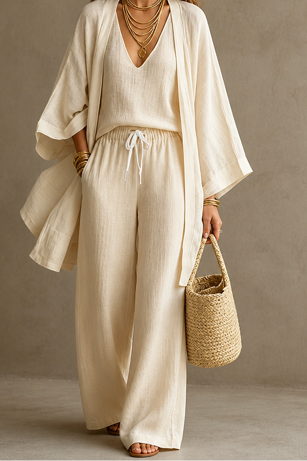 Wearbella – Open-Front Cardigan Wide-Leg Pants Set