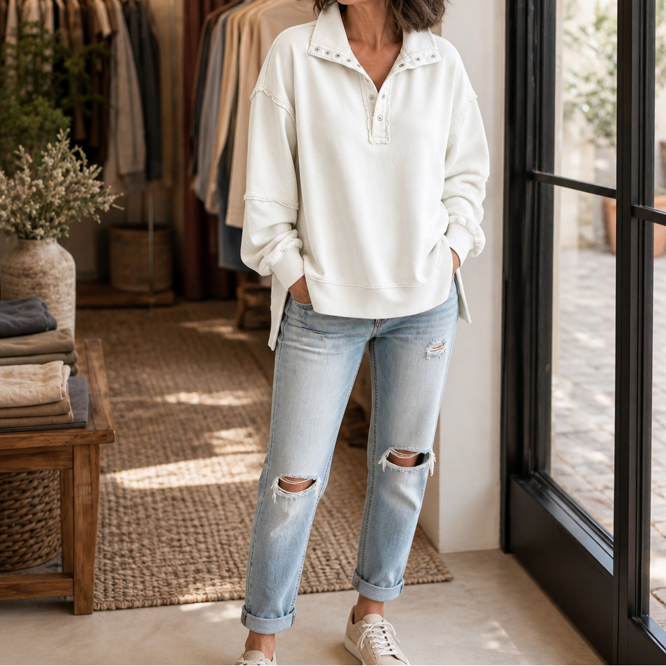 Draperie – Raw-Edge Split-Cuff Snap Placket Henley