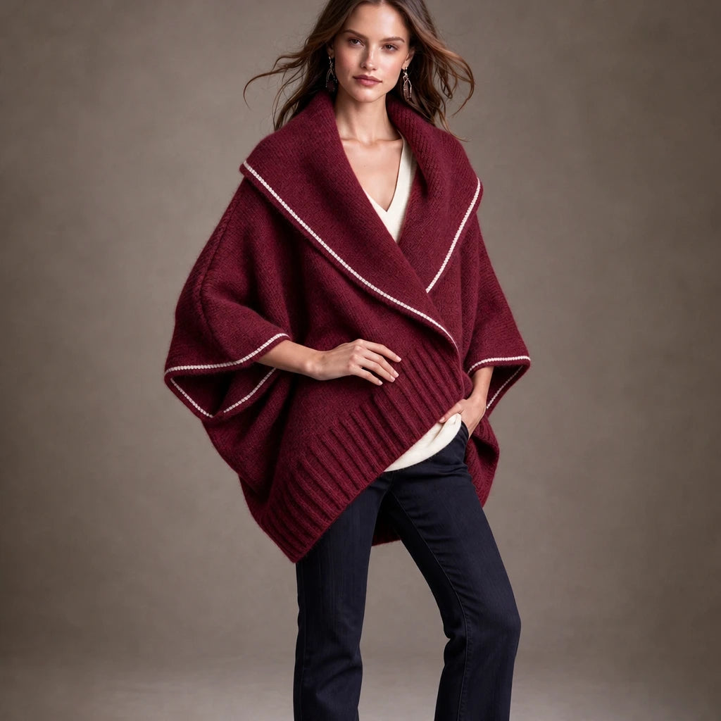 Drapella – Contrast-Trim Draped Knit Cardigan