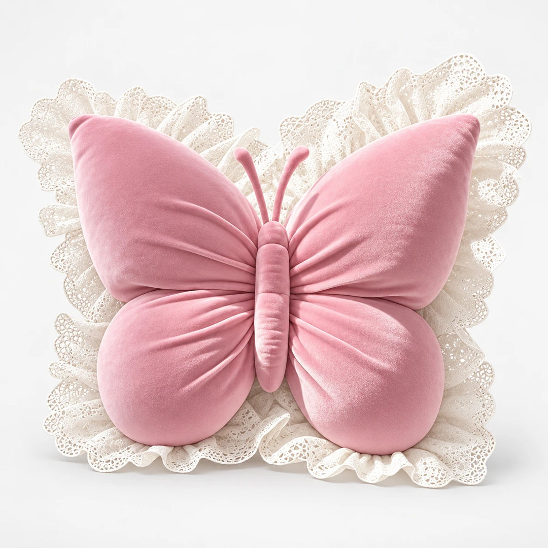 Lacewing – Velvet-Look Butterfly Lace-Trim Throw Pillow