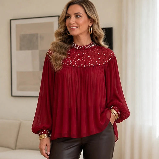 Lumière – Pearl-Embellished Chiffon Party Top