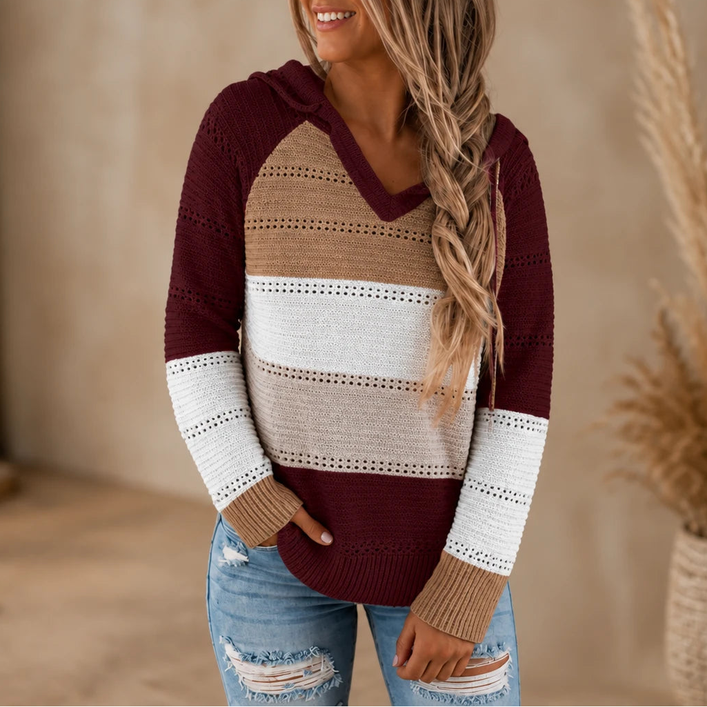 Colora Knit – Striped Hollow-Knit Hoodie
