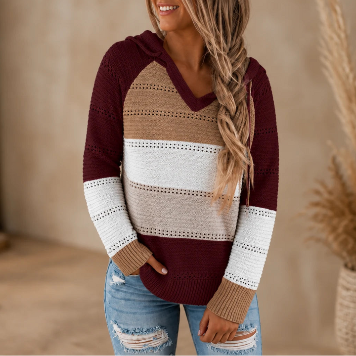 Colora Knit – Striped Hollow-Knit Hoodie