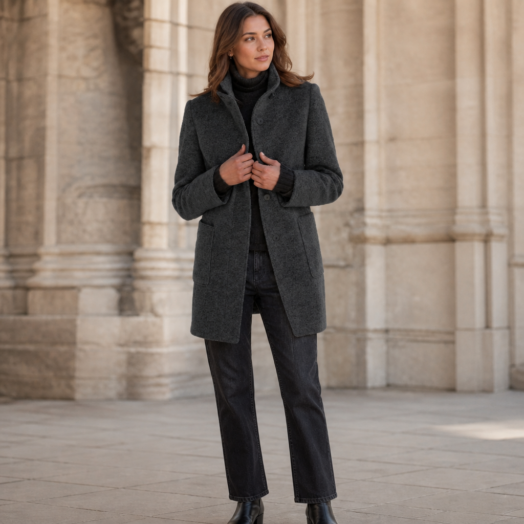 Standelle – Button-Front Stand Collar Fall Coat