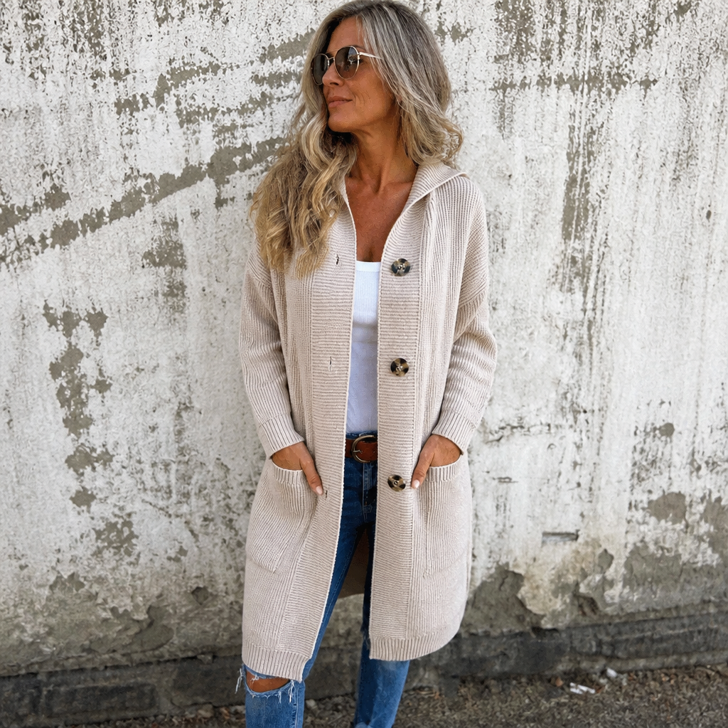 Coziva – Hooded Button-Front Knit Cardigan