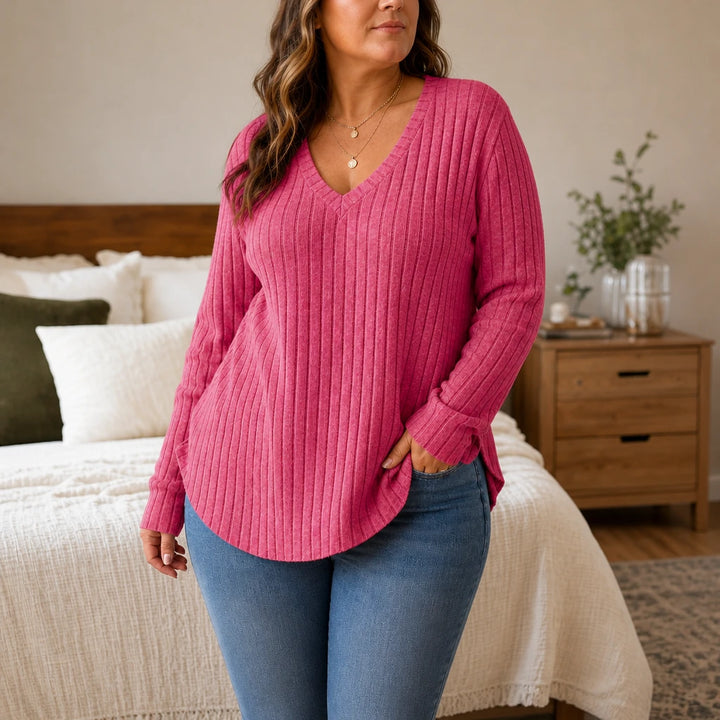 Ribelle – Ribbed Brushed-Knit Deep V-Neck Top