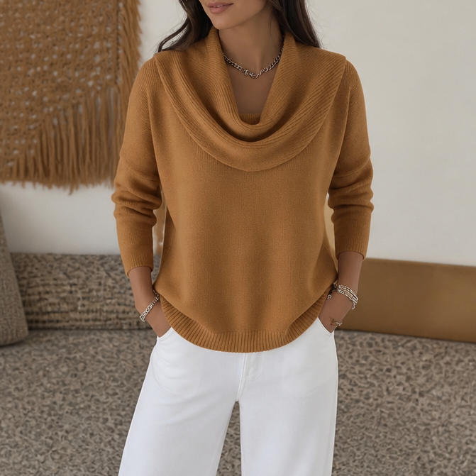 Draveline – Cowl Neck Drape Knit Sweater
