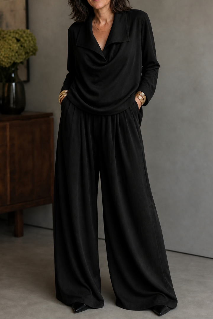 Wearbella – Ribbed Knit Draped Top. And Pants Set