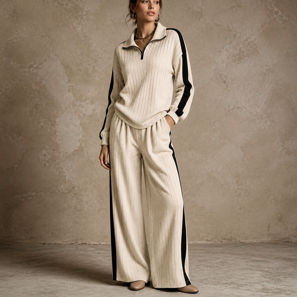 Ribelle – Ribbed Half-Zip Wide-Leg Lounge Set