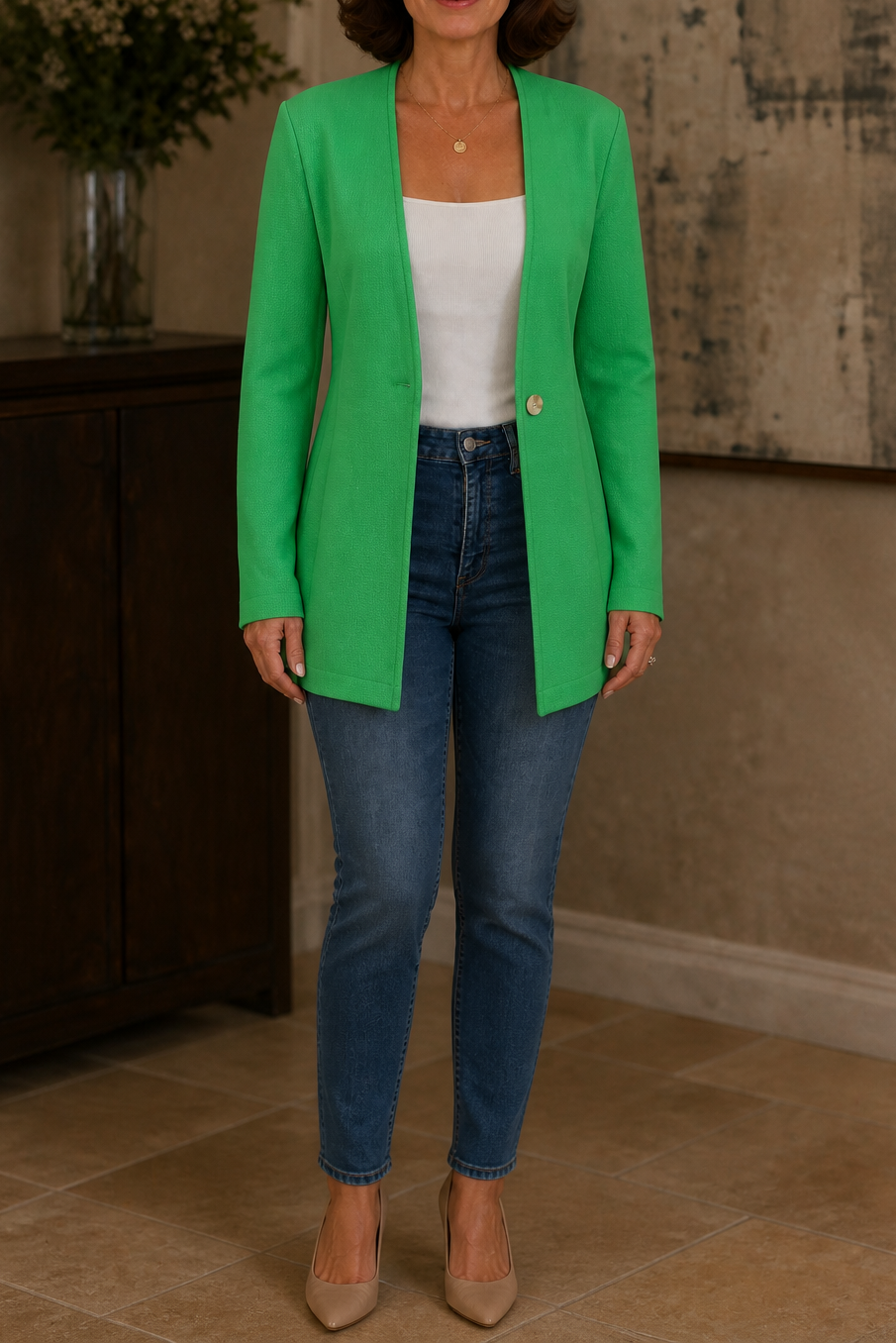 Linevalle – V-Neck Single-Button A-Line Blazer