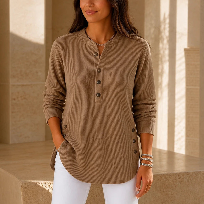 Henley Haven – Button-Hem Henley Tunic Sweater