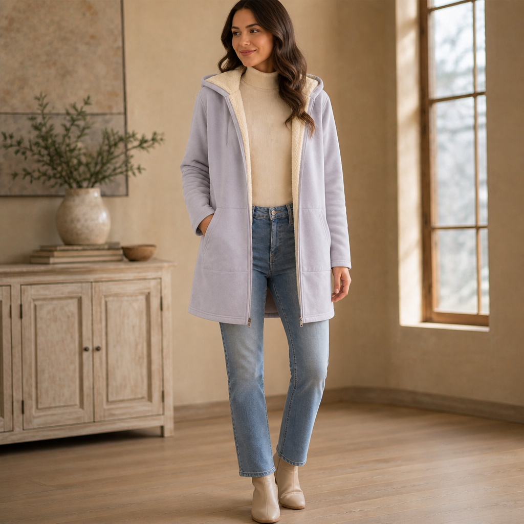 Cozelle – Fleece-Lined Hooded Mid-Length Jacket
