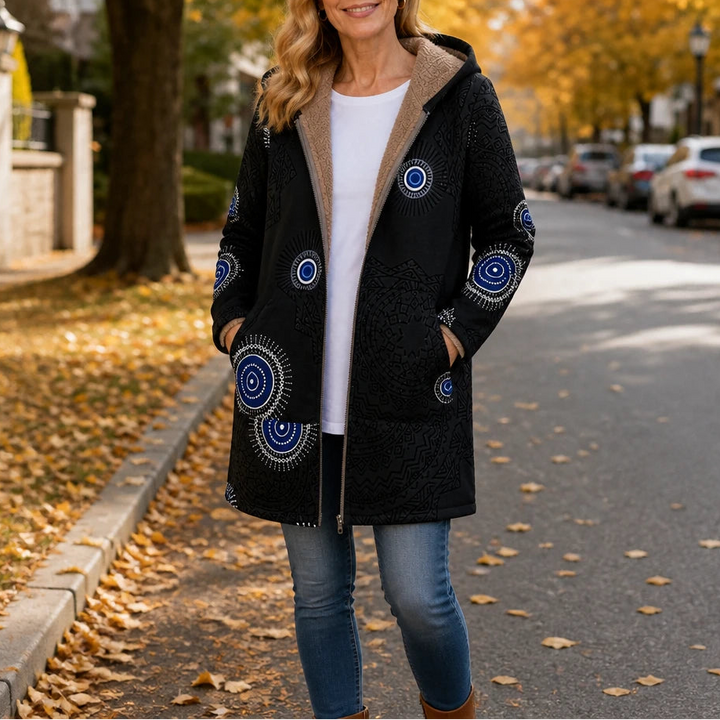 Leafora – Vintage Leaf-Print Hoodie Jacket