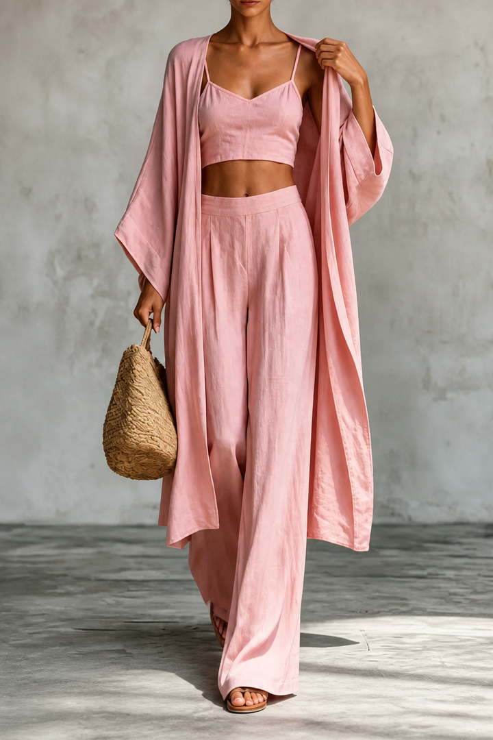 Mornday – Cotton-Linen Cardigan, Cami And Wide-Leg Pants Set