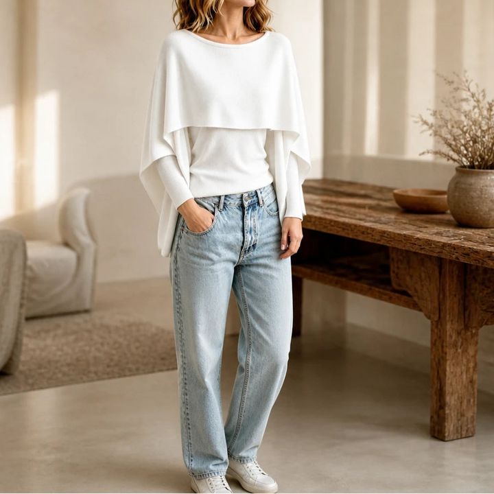 Druni Chic – Layered Cape-Shoulder Knit Top