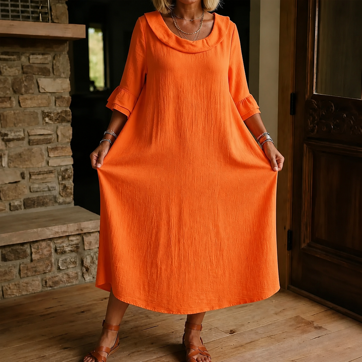 Wearlune – Cowl-Neck Flounce-Cuff Midi Dress
