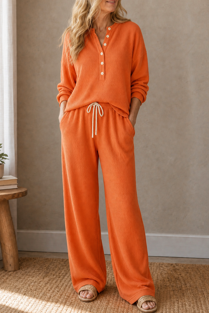 Waffwell – Waffle-Look Drawstring Lounge Set