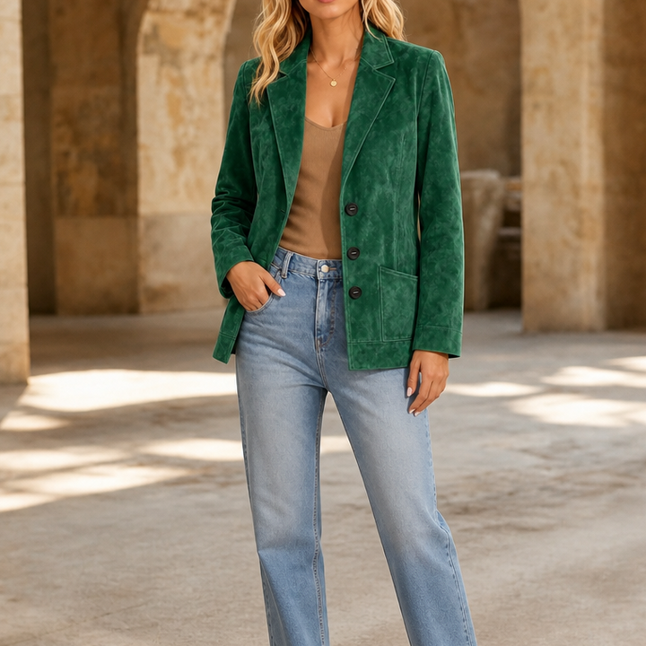 Suedelle – Faux Suede Notch Collar Blazer