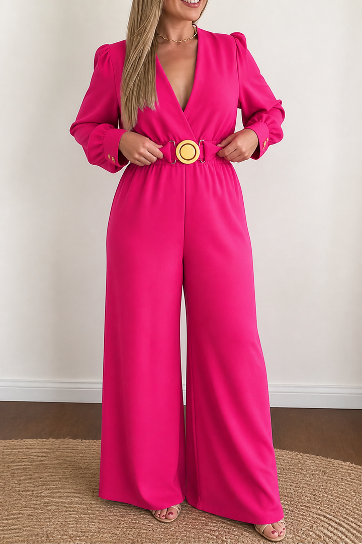 Onepose – Belted Wide-Leg V-Neck Jumpsuit