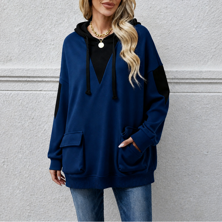 Vela – V-Neck Color-Block Oversized Hoodie