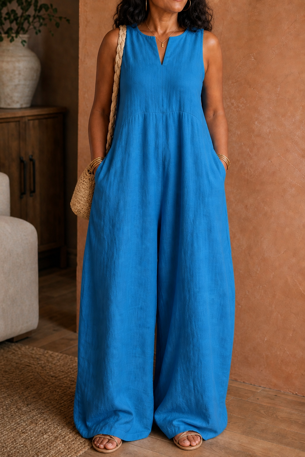 Wearby – Wide-Leg V-Neck Linen Jumpsuit
