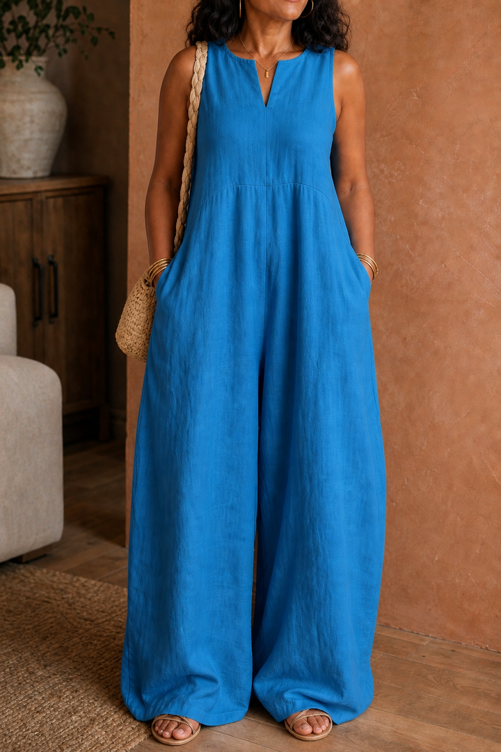Wearby – Wide-Leg V-Neck Linen Jumpsuit