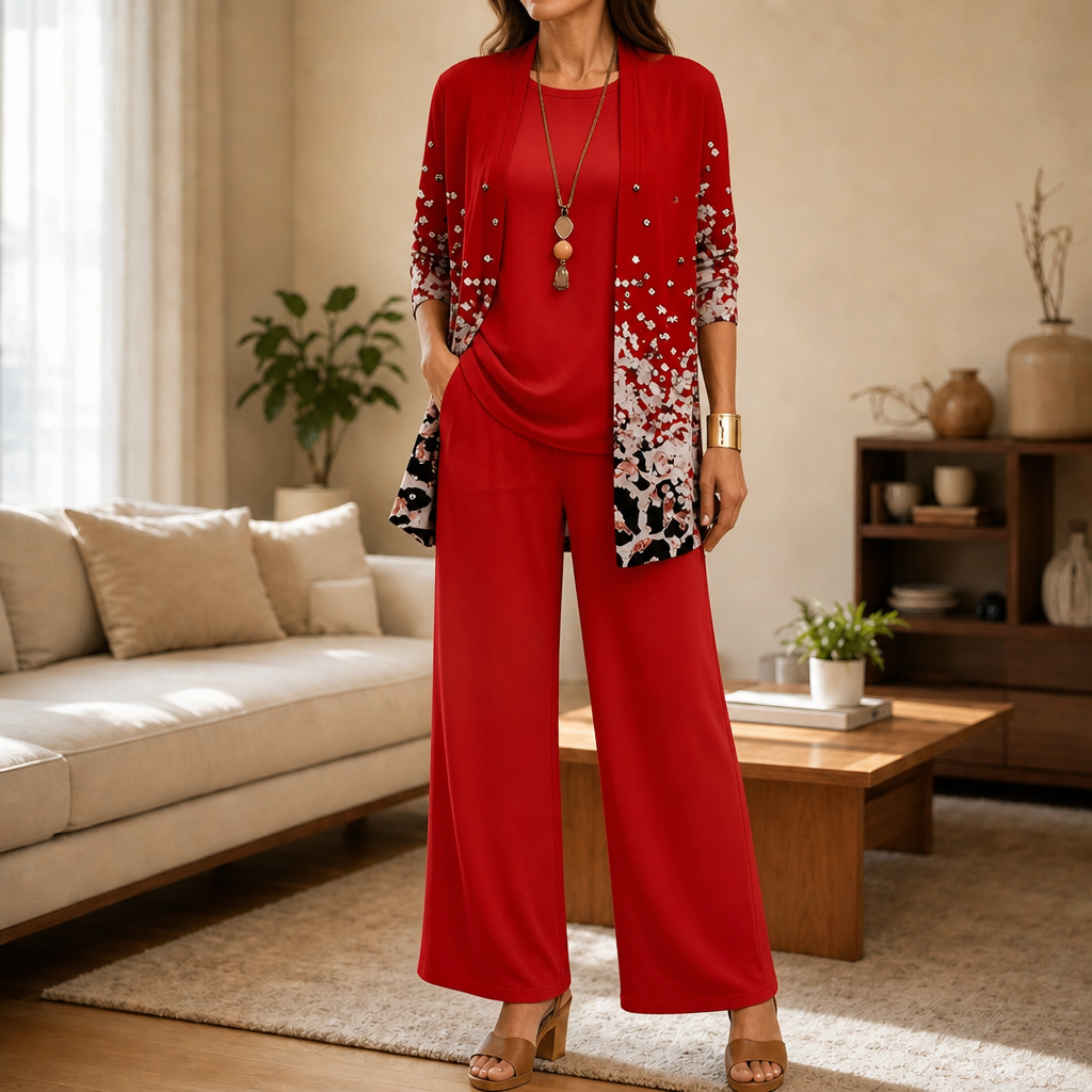 Vestrella – Printed Three-Piece Wide-Leg Set