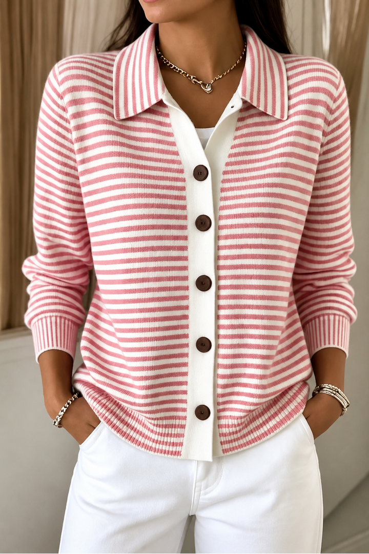Wearbella – Striped Open-Front Knit Cardigan