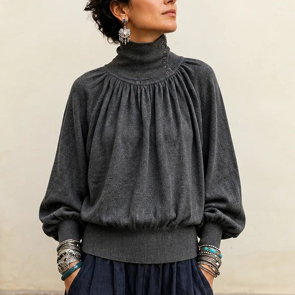 Pleata – Pleated Shoulder Lantern Sleeve Sweater