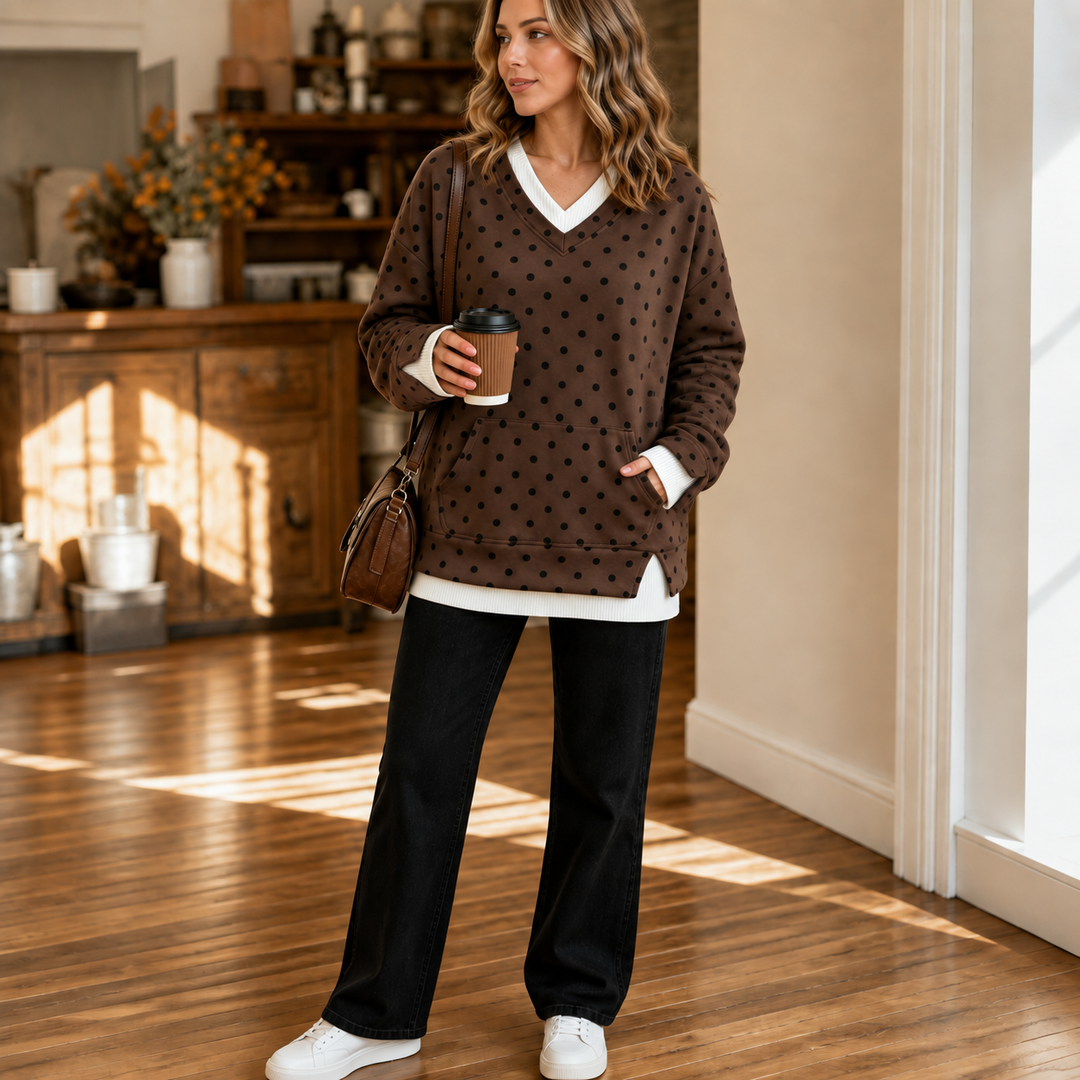 Wearbella – Layered-Look Polka Dot Pullover Sweatshirt