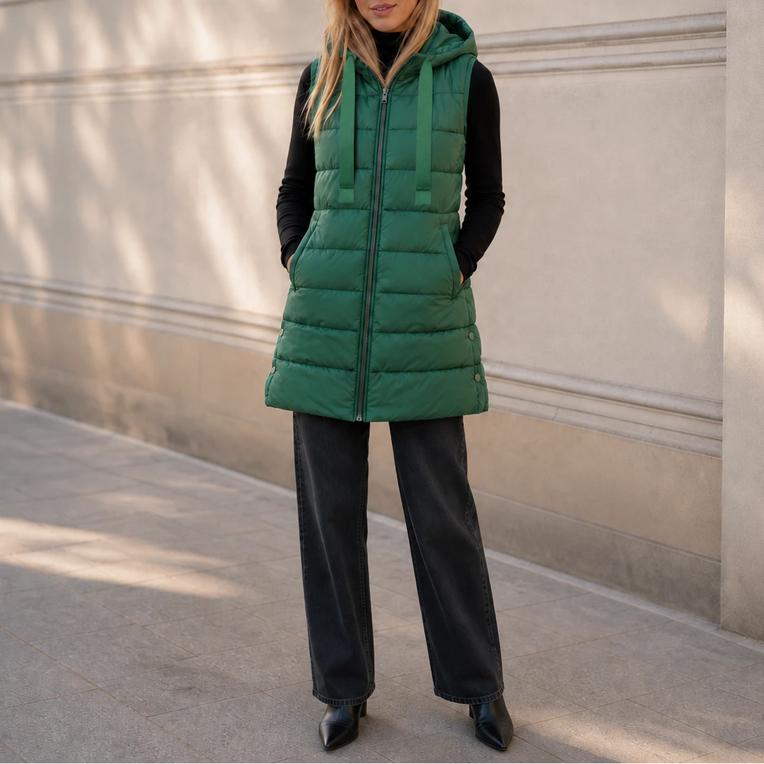 Longbella – Hooded Longline Quilted Puffer Vest