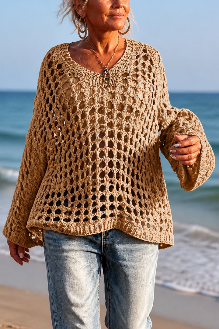 Sunlace – Open-Knit Off-Shoulder Oversized Sweater