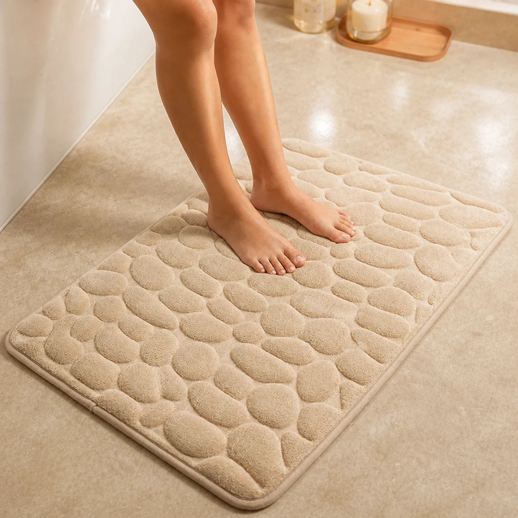PebbleNest – Pebble-Textured Memory Foam Bath Mat