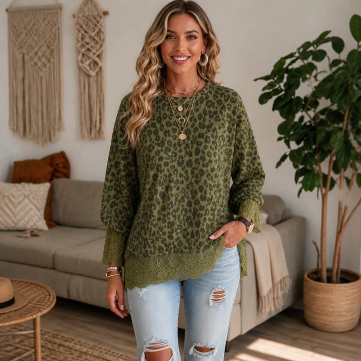 Leopard Lace Layer Top – Leopard Print Faux-Layered Pullover