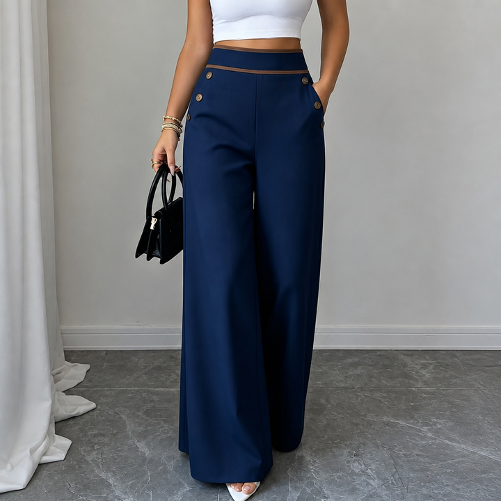 Seamora – Contrast-Trim High-Waisted Wide-Leg Trousers