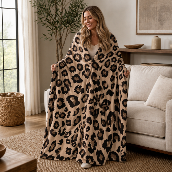 Purrfecto – Leopard Print Polyester Throw Blanket