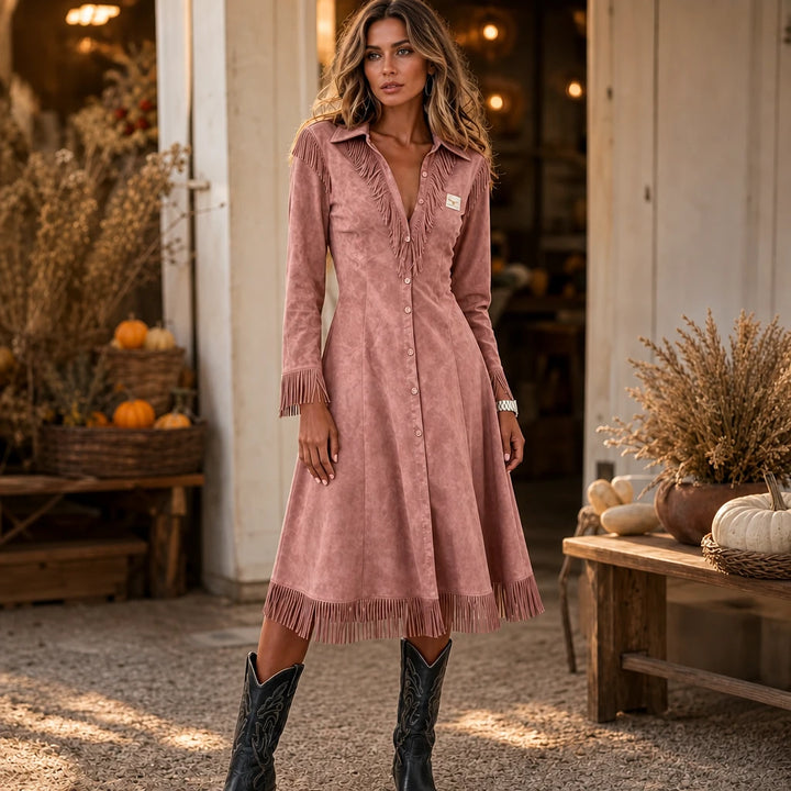 Westward Fringe – Long-Sleeve Western Fringe Dress