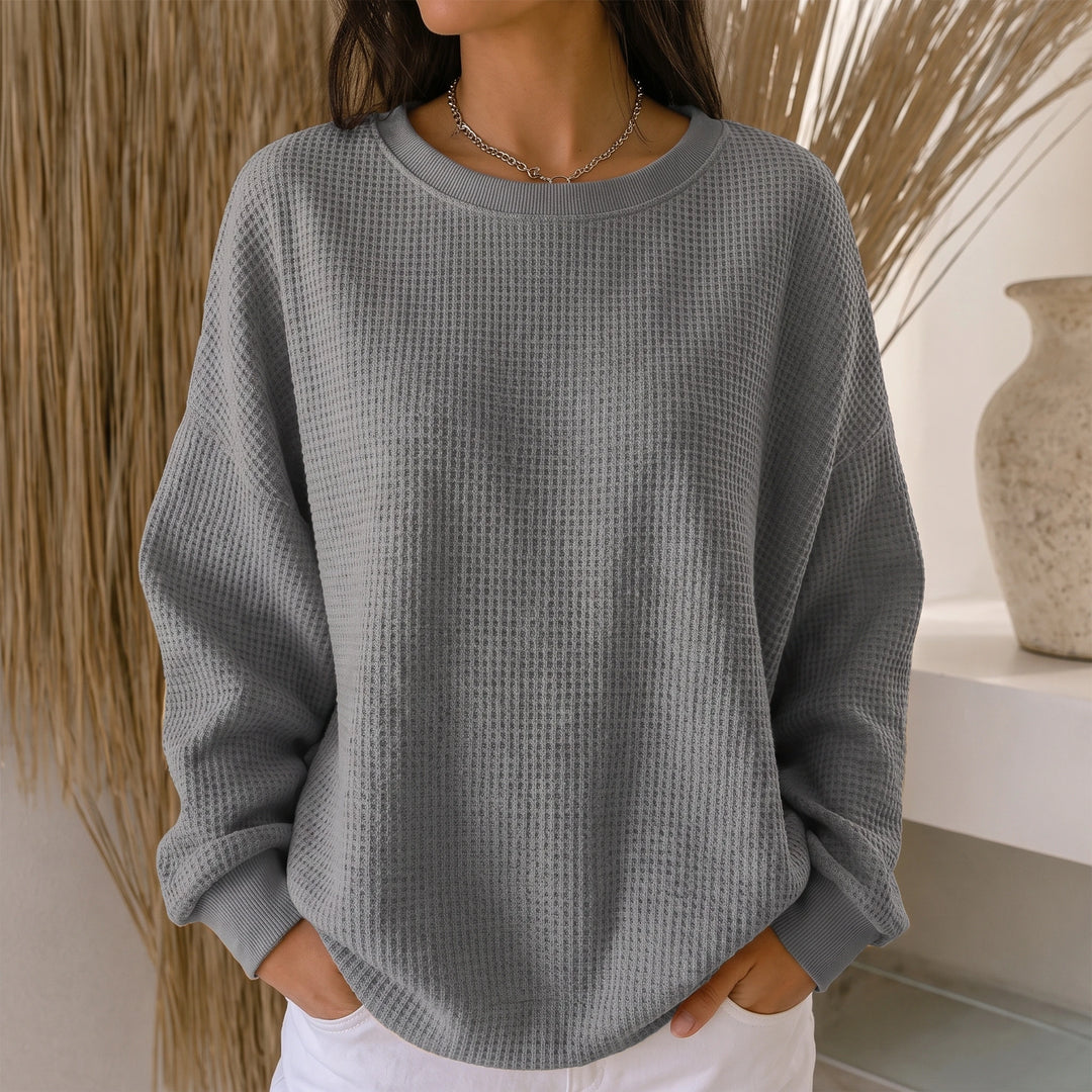 Wafflelyn – Waffle-Knit Round-Neck Sweater