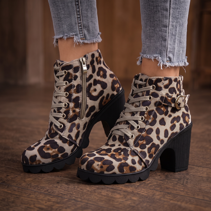 Buckle & Bold – Buckle Lace-Up Chunky Heel Ankle Boots