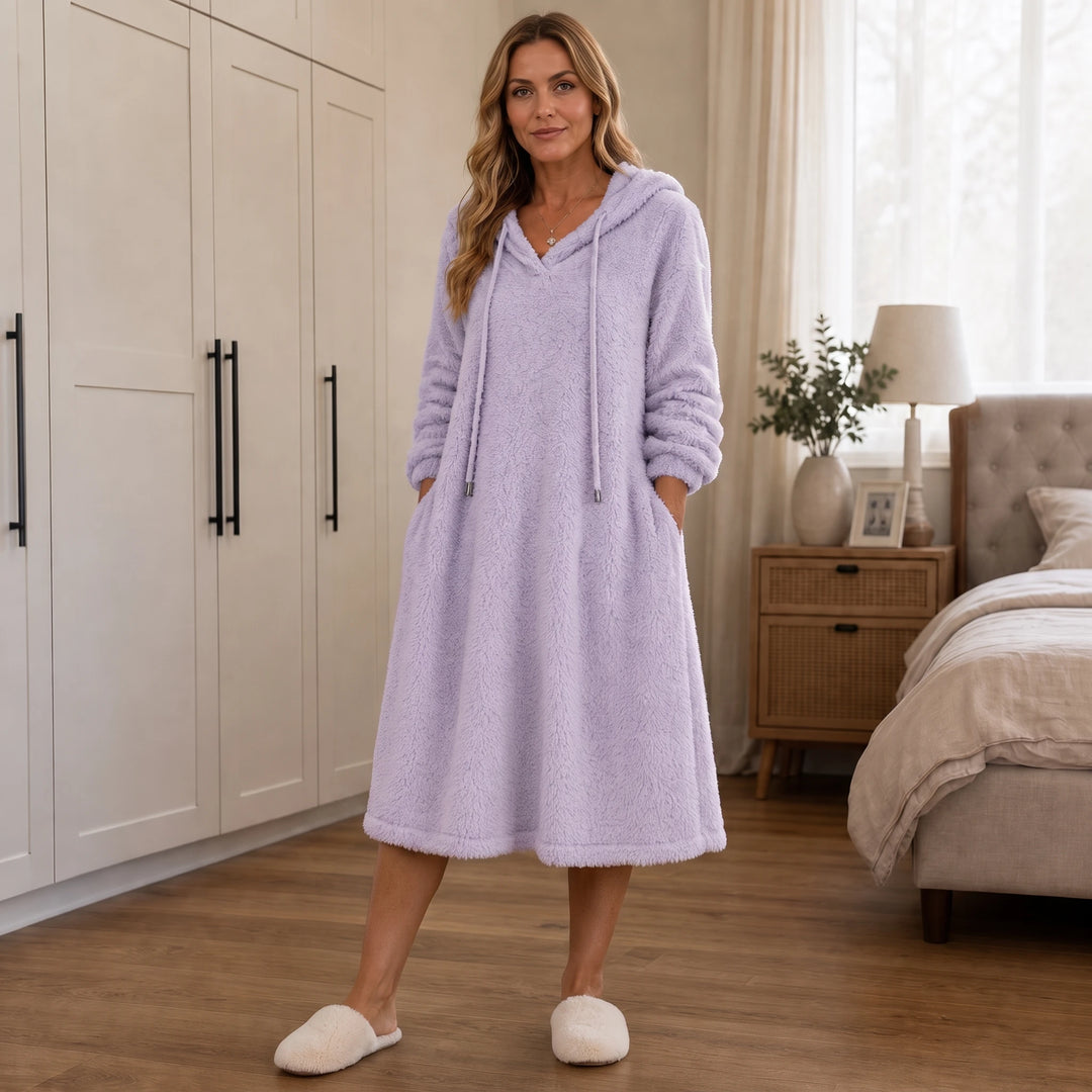 HearthHaven – Plush Hooded Maxi Lounge Dress