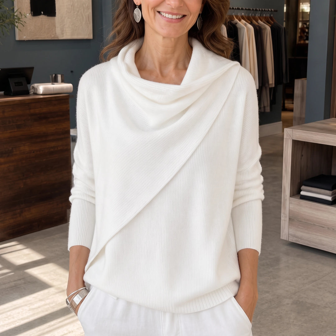 Cowlora – Draped Cowl-Neck Knit Pullover