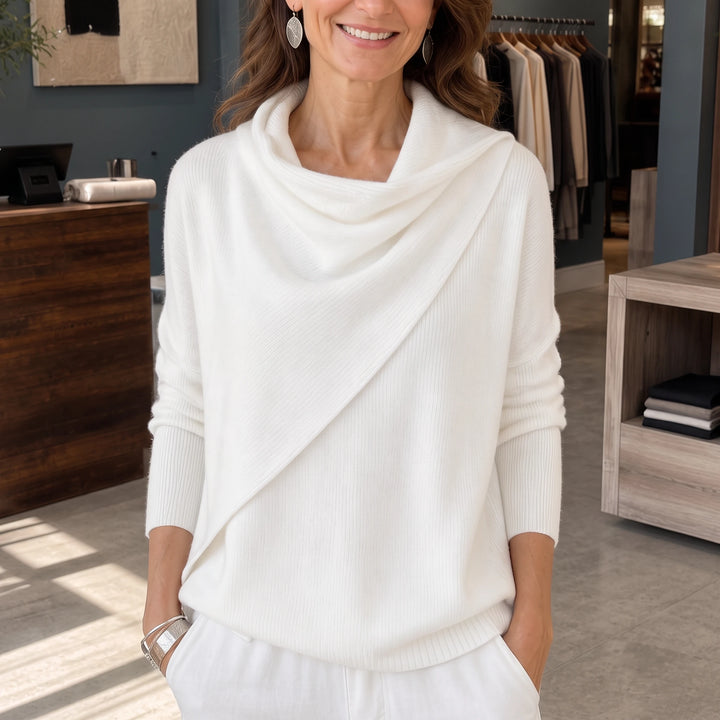 Cowlora – Draped Cowl-Neck Knit Pullover